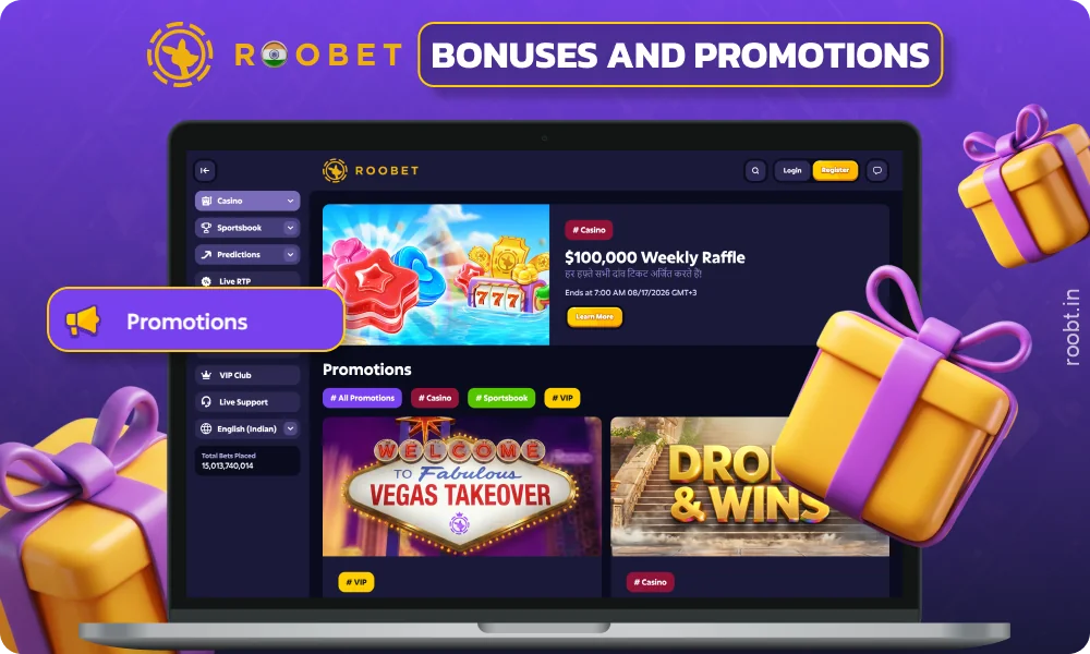 Roobet Casino offers cashback, daily races, referral rewards, leaderboards, and a VIP program
