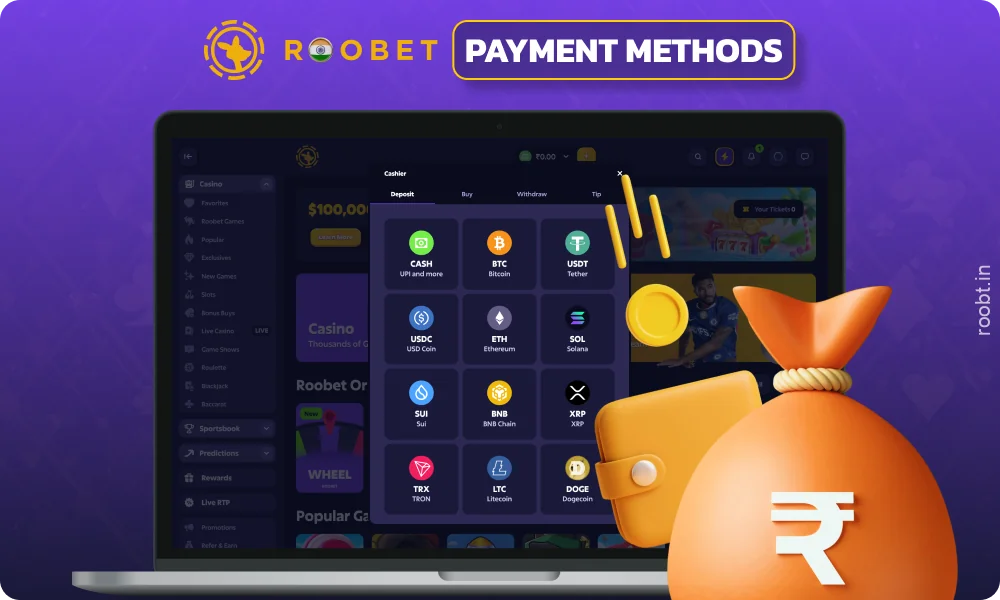 Roobet India offers a variety of payment methods