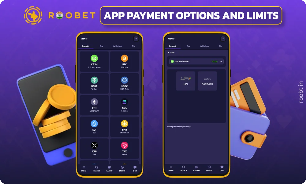 The Roobet app supports quick deposits and withdrawals
